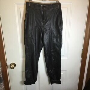Zara Faux Vegan Leather Jogger Pants Womens Size Extra Small Black Cargo Pockets